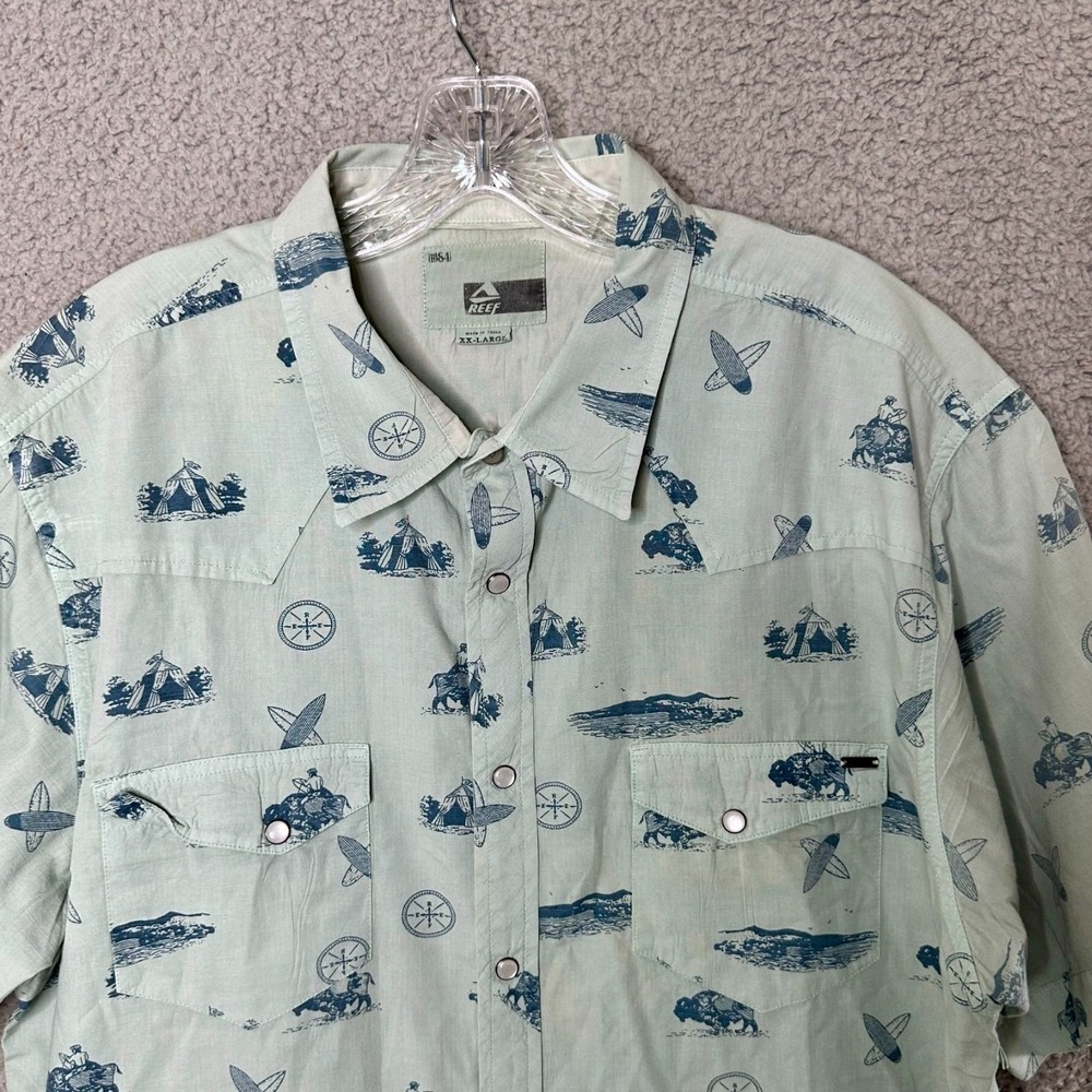 Reef Mens XXL Surf Western Themed Button-Up Shirt Cowboy Teepee Beach Retro